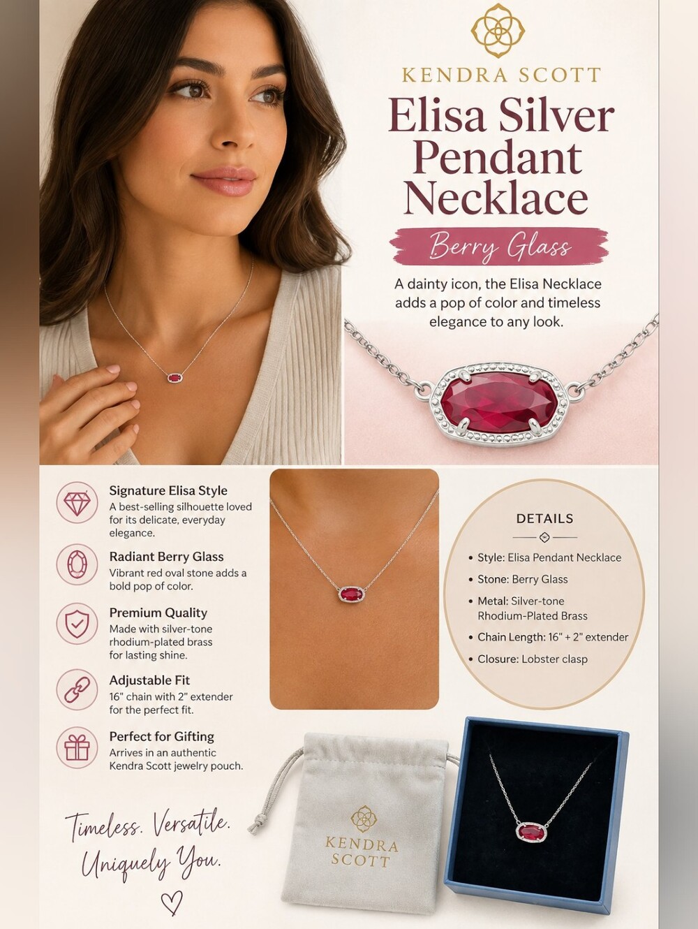 Kendra Scott Gold Necklace with Red Gemstone